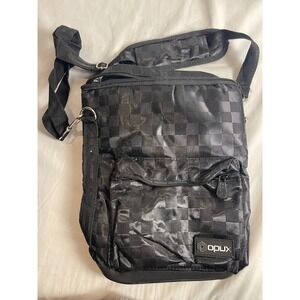 Opux Insulated Lunch Bag Black Checkered Crossbody Thermal Messenger Bag